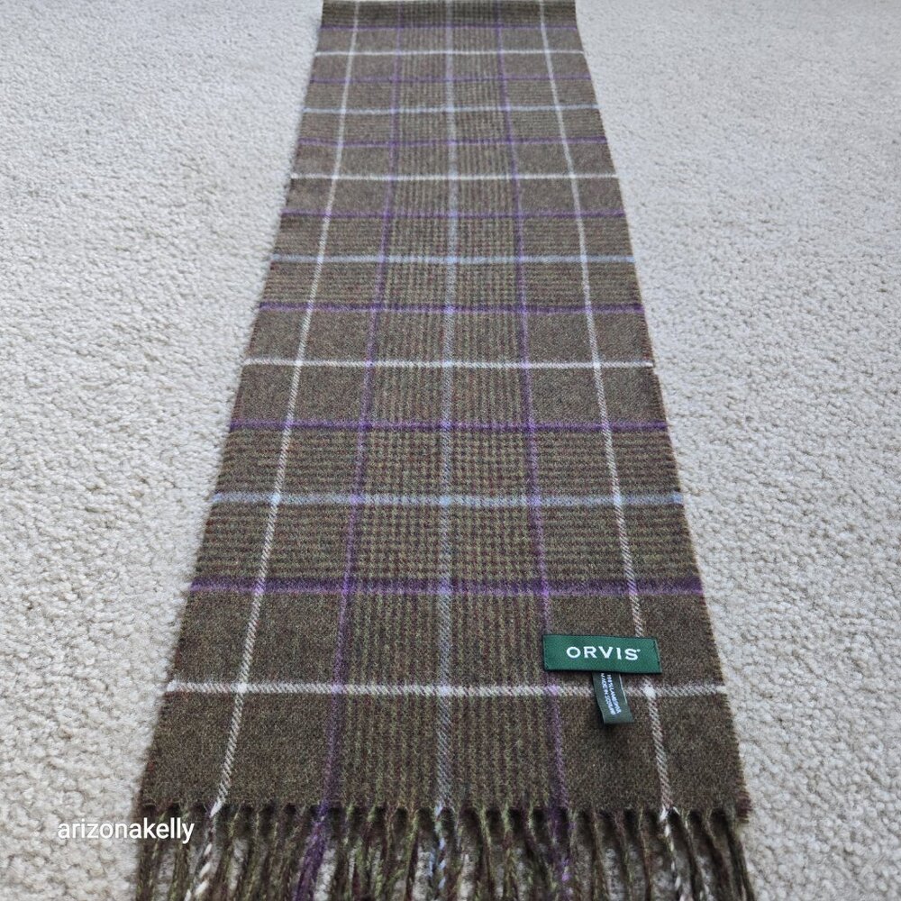 NWOT Orvis Wool Scarf Green Plaid - Picture 6 of 11